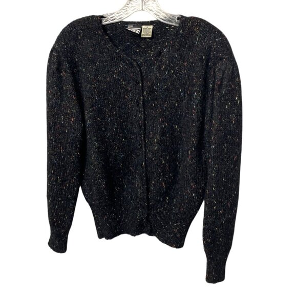 Vintage Speckled Black Wool Mohair Blend Button-Up Cardigan Sweater Women's M - Picture 8 of 8